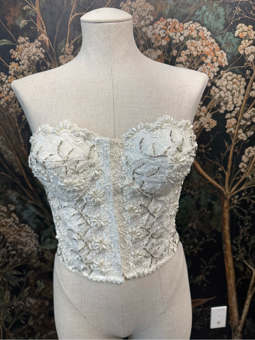 Strapless White Beaded Lace Corset Top